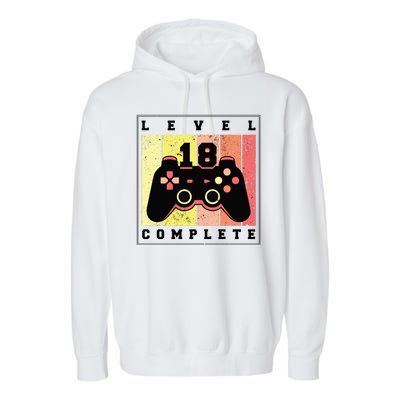 Level 18 Complete Gaming 18th Birthday Garment-Dyed Fleece Hoodie