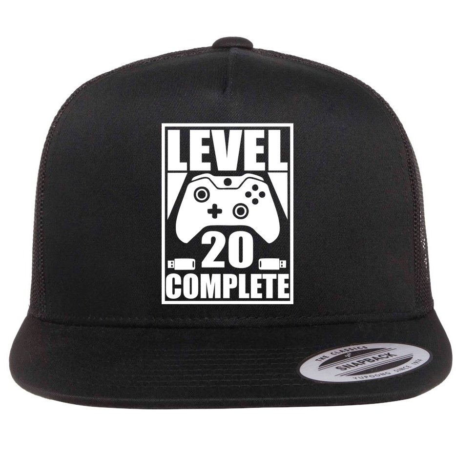 Level 20 Complete Gaming 20th Birthday Flat Bill Trucker Hat