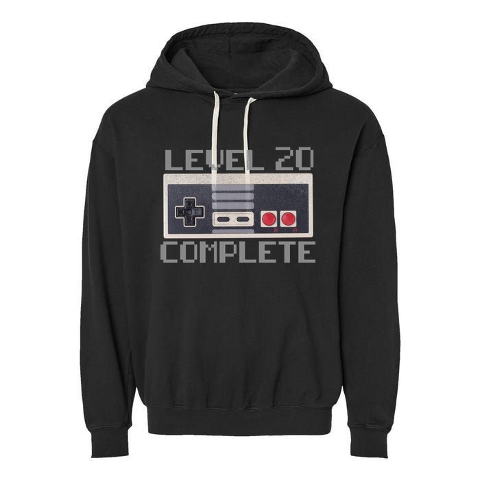Level 20 Complete Retro Gamer 20th Birthday Garment-Dyed Fleece Hoodie