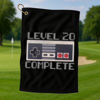 Level 20 Complete Retro Gamer 20th Birthday Golf Towel