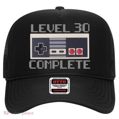 Level 30 Complete Retro Gamer 30th Birthday High Crown Mesh Back Trucker Hat