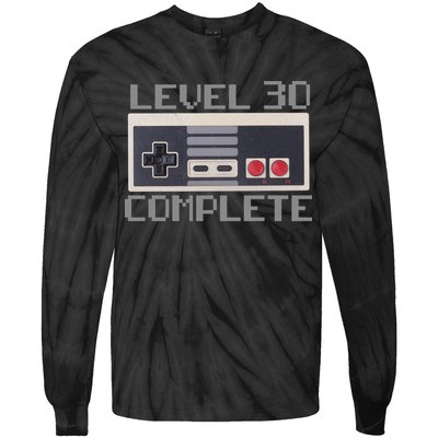 Level 30 Complete Retro Gamer 30th Birthday Tie-Dye Long Sleeve Shirt