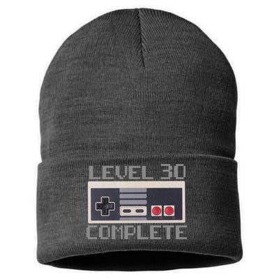 Level 30 Complete Retro Gamer 30th Birthday Sustainable Knit Beanie