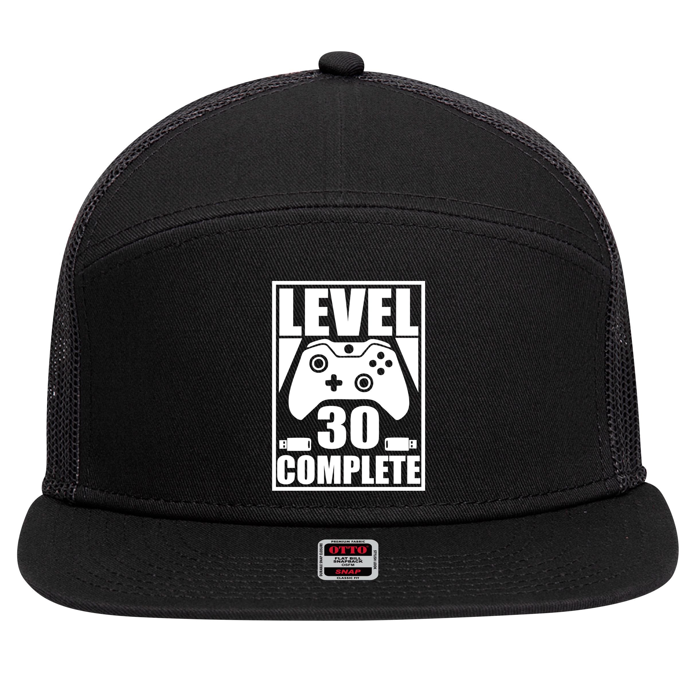 Level 30 Complete Video Gamer 30th Birthday 7 Panel Mesh Trucker Snapback Hat