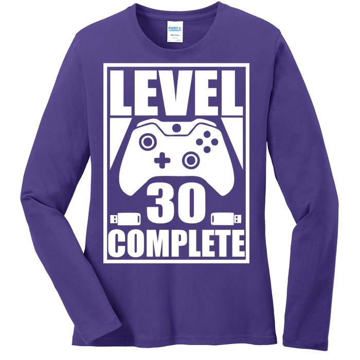 Level 30 Complete Video Gamer 30th Birthday Ladies Long Sleeve Shirt