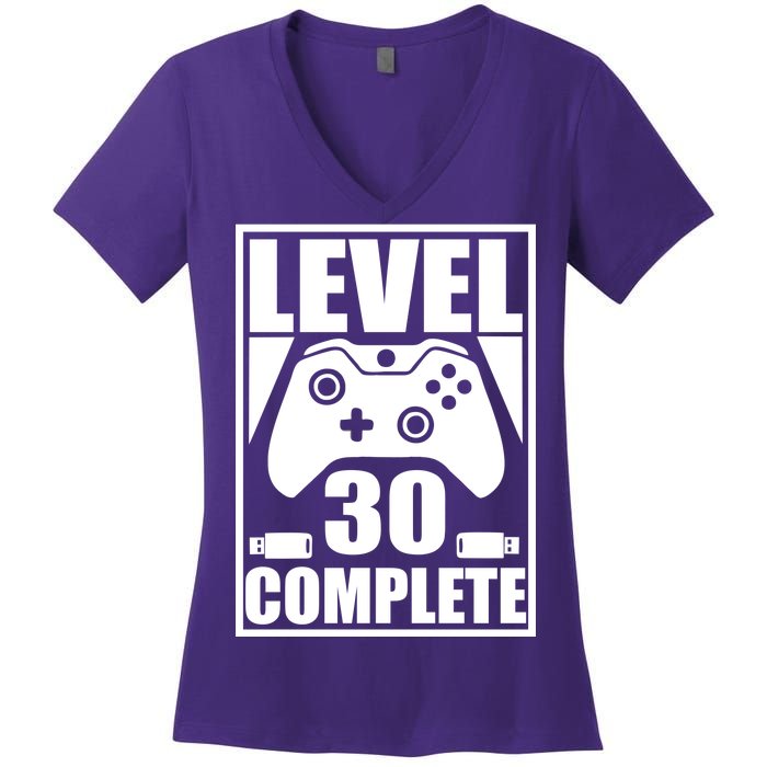 Level 30 Complete Video Gamer 30th Birthday Women's V-Neck T-Shirt