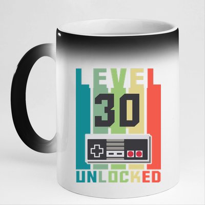 Level 30 Unlocked Funny Retro Gamer Birthday 11oz Black Color Changing Mug