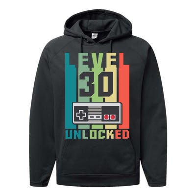 Level 30 Unlocked Funny Retro Gamer Birthday Performance Fleece Hoodie