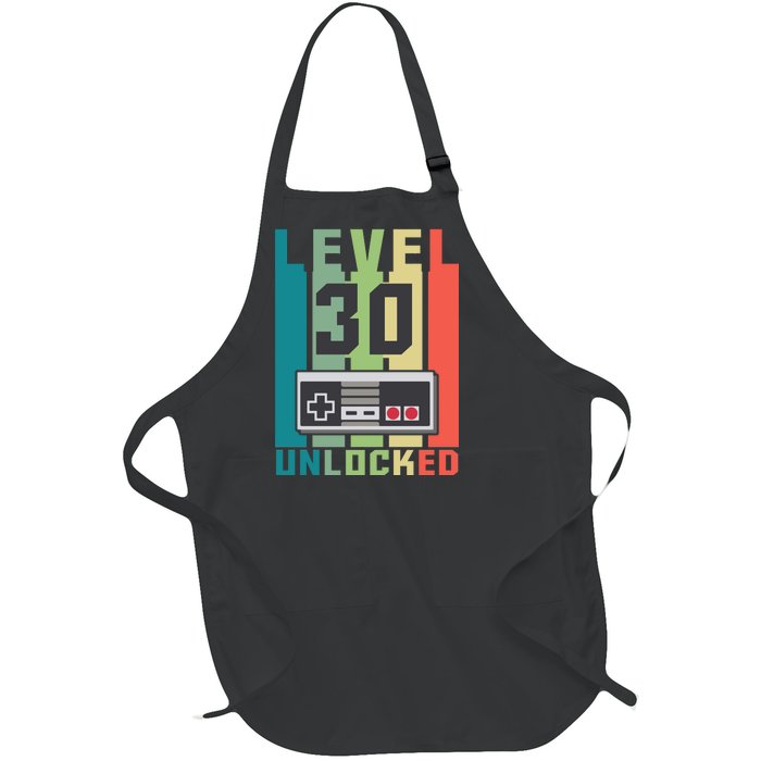 Level 30 Unlocked Funny Retro Gamer Birthday Full-Length Apron With Pockets