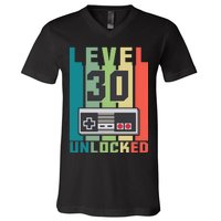 Level 30 Unlocked Funny Retro Gamer Birthday V-Neck T-Shirt