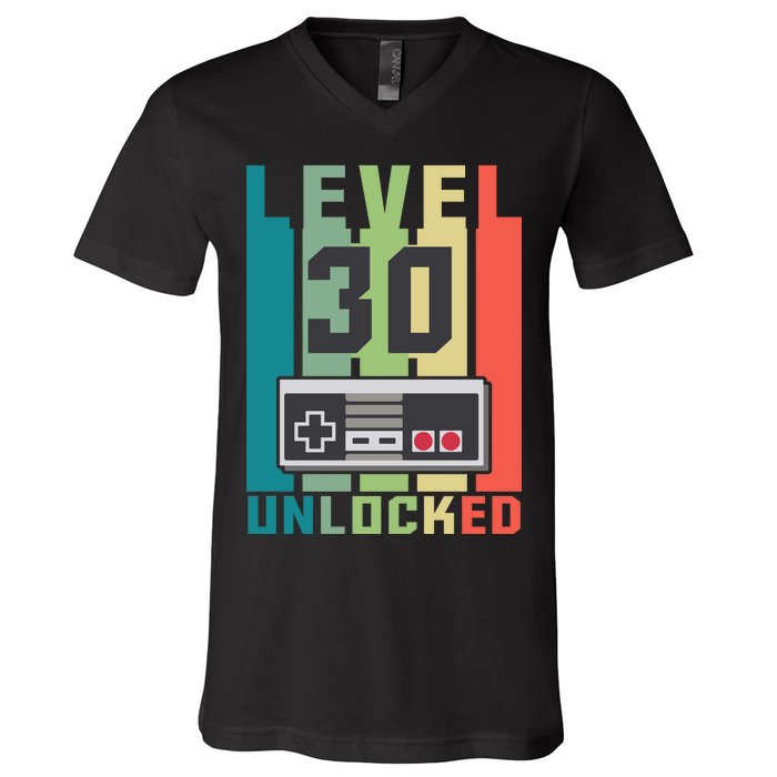 Level 30 Unlocked Funny Retro Gamer Birthday V-Neck T-Shirt