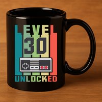 Level 30 Unlocked Funny Retro Gamer Birthday 11oz C Handle Ceramic Mug
