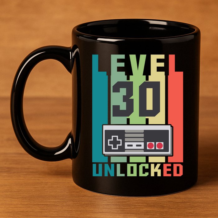 Level 30 Unlocked Funny Retro Gamer Birthday 11oz C Handle Ceramic Mug