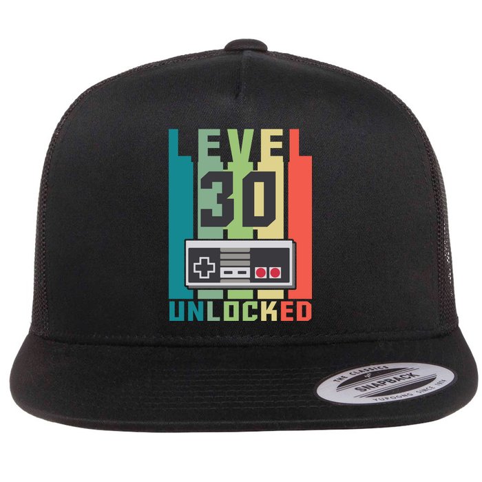 Level 30 Unlocked Funny Retro Gamer Birthday Flat Bill Trucker Hat