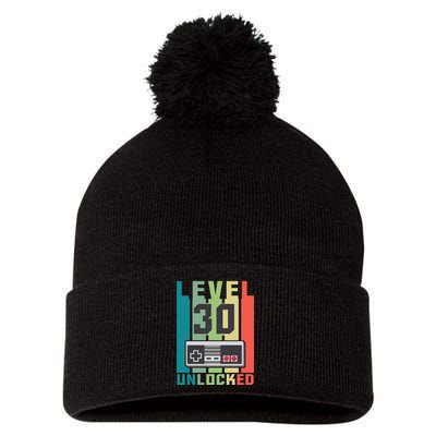 Level 30 Unlocked Funny Retro Gamer Birthday Pom Pom 12in Knit Beanie