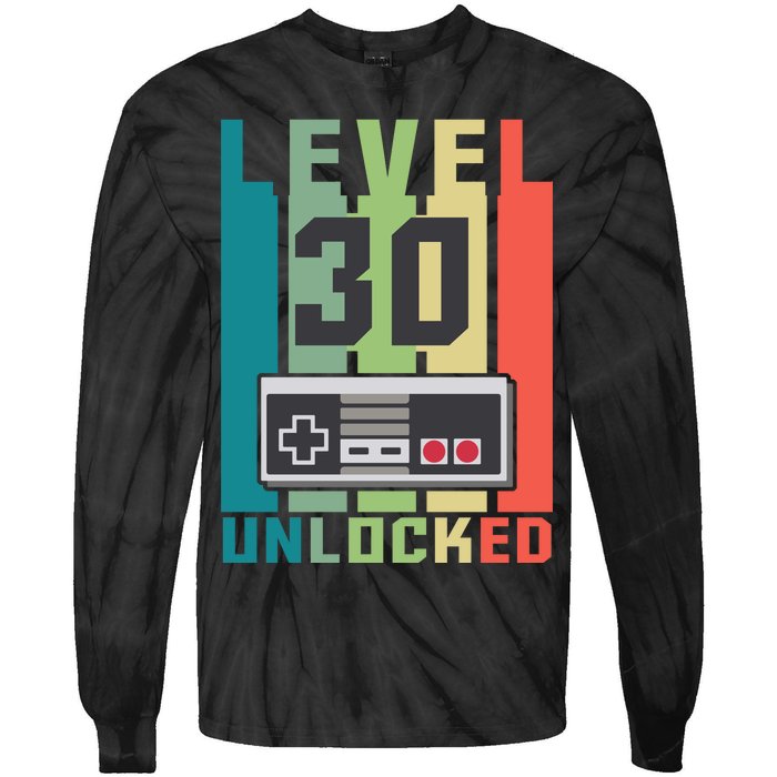 Level 30 Unlocked Funny Retro Gamer Birthday Tie-Dye Long Sleeve Shirt