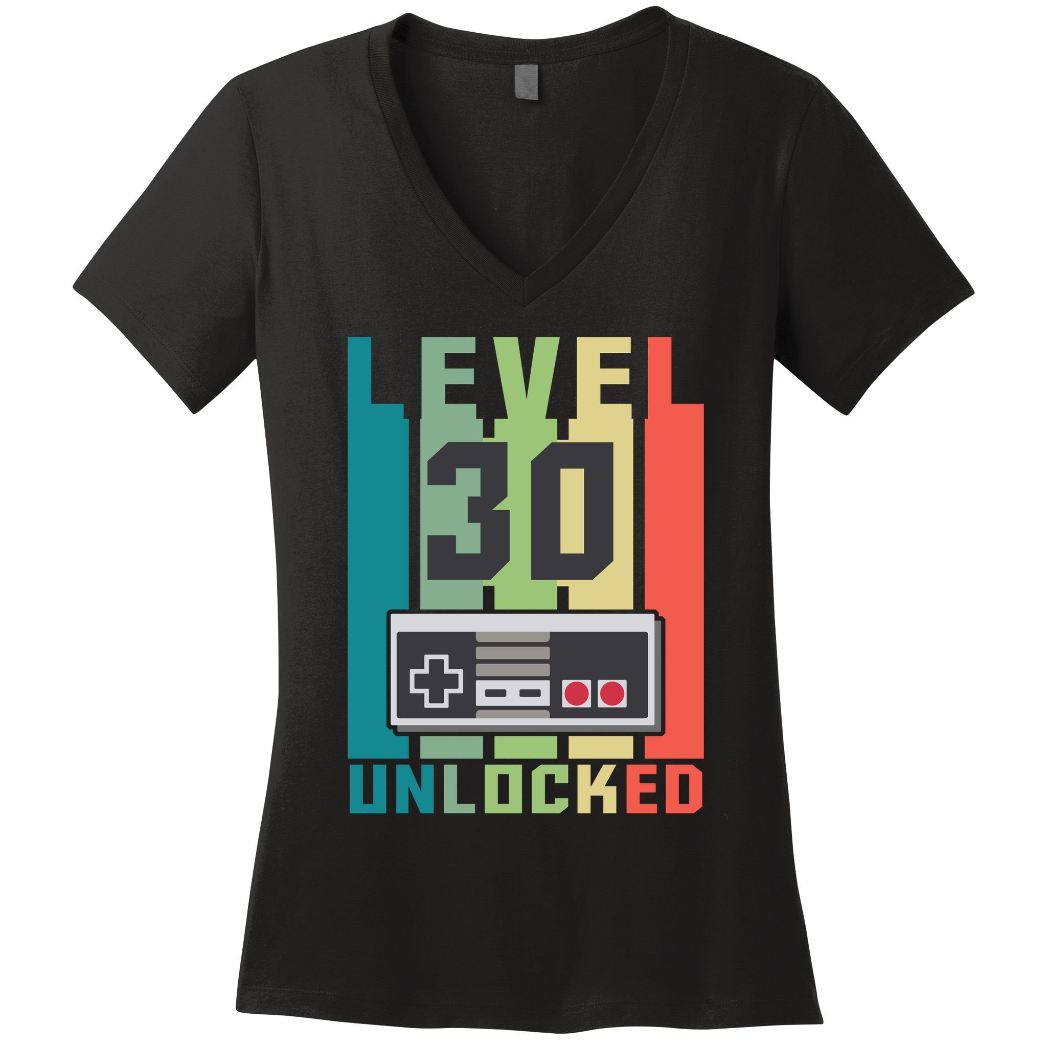 Level 30 Unlocked Funny Retro Gamer Birthday Women's V-Neck T-Shirt