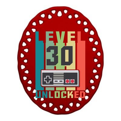 Level 30 Unlocked Funny Retro Gamer Birthday Ceramic Oval Ornament