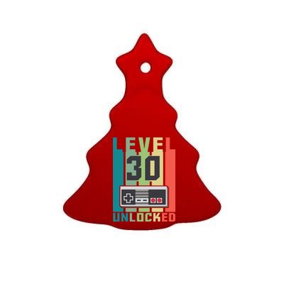 Level 30 Unlocked Funny Retro Gamer Birthday Ceramic Tree Ornament