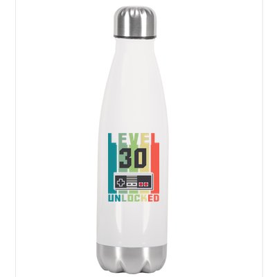 Level 30 Unlocked Funny Retro Gamer Birthday Stainless Steel Insulated Water Bottle