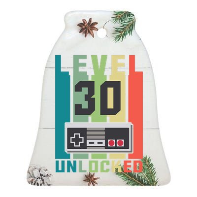 Level 30 Unlocked Funny Retro Gamer Birthday Ceramic Bell Ornament