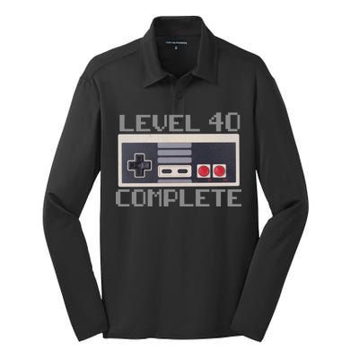 Level 40 Complete Retro Gamer 40th Birthday Silk Touch Performance Long Sleeve Polo