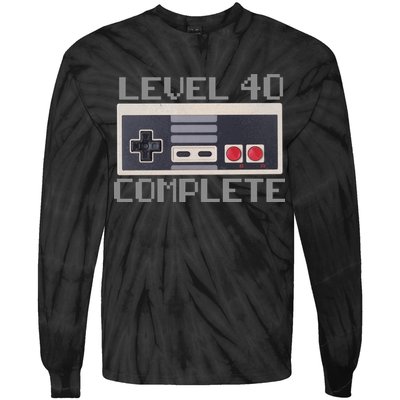 Level 40 Complete Retro Gamer 40th Birthday Tie-Dye Long Sleeve Shirt