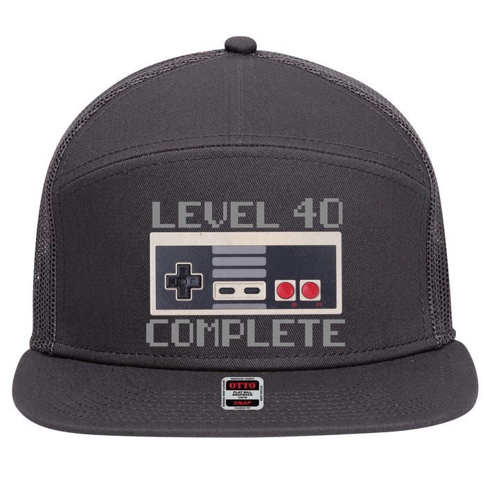Level 40 Complete Retro Gamer 40th Birthday 7 Panel Mesh Trucker Snapback Hat