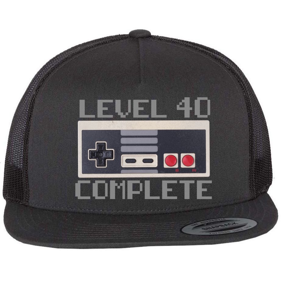 Level 40 Complete Retro Gamer 40th Birthday Flat Bill Trucker Hat