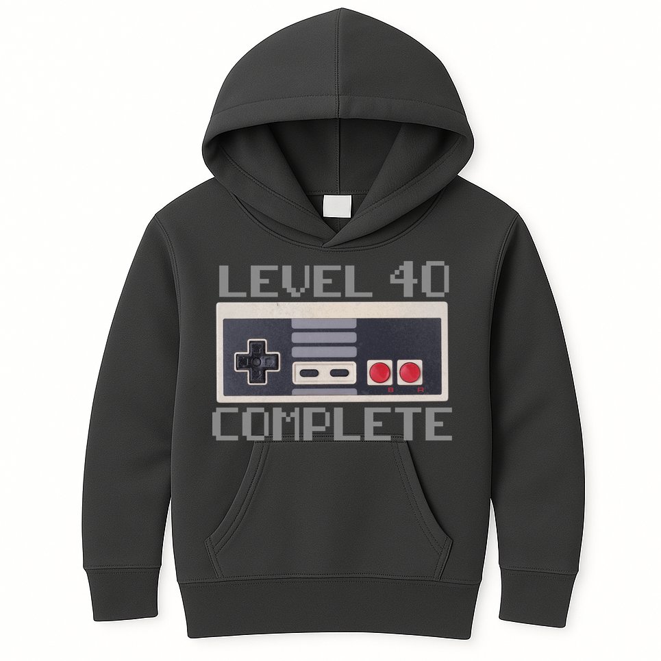 Level 40 Complete Retro Gamer 40th Birthday Kids Hoodie