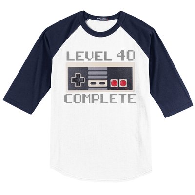 Level 40 Complete Retro Gamer 40th Birthday Baseball Sleeve Shirt