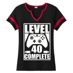 Level 40 Complete Video Gamer 40th Birthday Ladies Halftime Notch Neck Tee