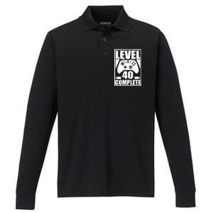 Level 40 Complete Video Gamer 40th Birthday Performance Long Sleeve Polo