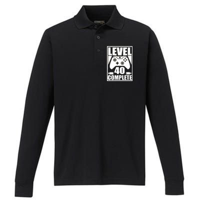 Level 40 Complete Video Gamer 40th Birthday Performance Long Sleeve Polo