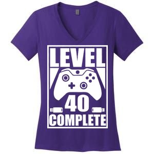 Level 40 Complete Video Gamer 40th Birthday Women's V-Neck T-Shirt