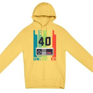 Level 40 Unlocked Funny Retro Gamer Birthday Premium Pullover Hoodie