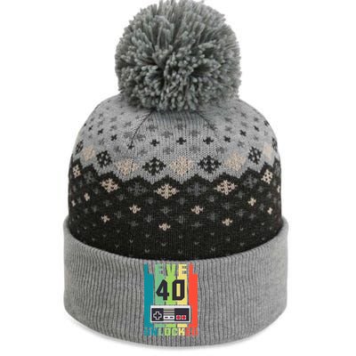 Level 40 Unlocked Funny Retro Gamer Birthday The Baniff Cuffed Pom Beanie