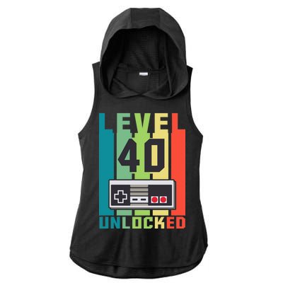 Level 40 Unlocked Funny Retro Gamer Birthday Ladies PosiCharge Tri-Blend Wicking Draft Hoodie Tank