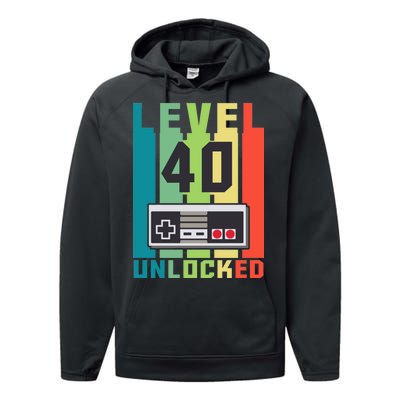 Level 40 Unlocked Funny Retro Gamer Birthday Performance Fleece Hoodie