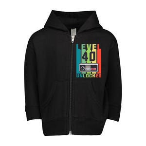 Level 40 Unlocked Funny Retro Gamer Birthday Toddler Zip Fleece Hoodie