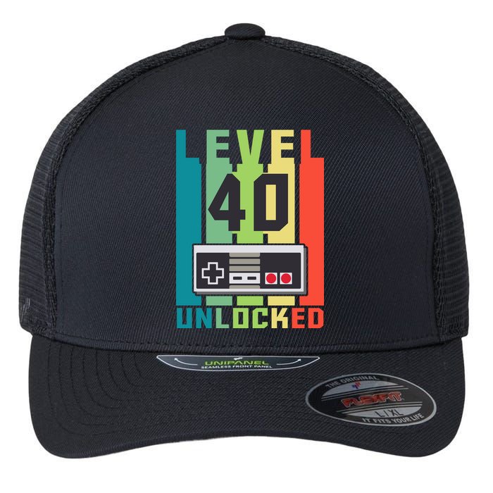 Level 40 Unlocked Funny Retro Gamer Birthday Flexfit Unipanel Trucker Cap