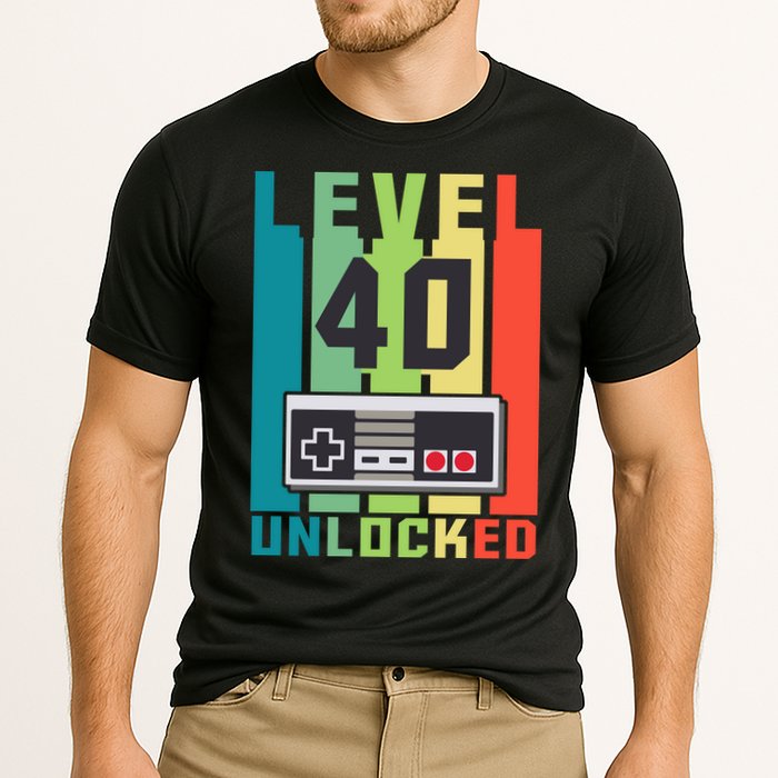 Level 40 Unlocked Funny Retro Gamer Birthday Cooling Performance Crew T-Shirt