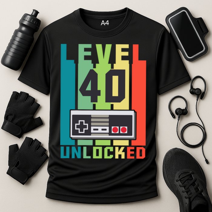 Level 40 Unlocked Funny Retro Gamer Birthday Cooling Performance Crew T-Shirt