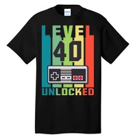 Level 40 Unlocked Funny Retro Gamer Birthday Tall T-Shirt