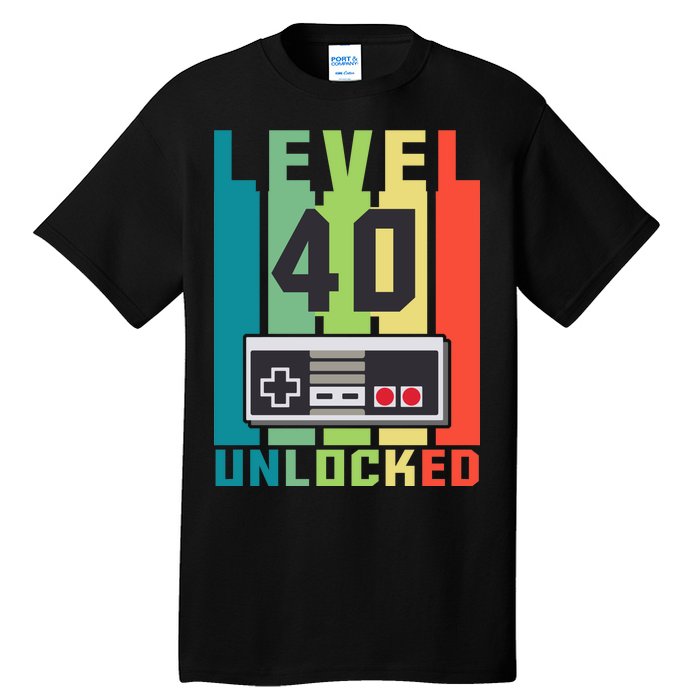 Level 40 Unlocked Funny Retro Gamer Birthday Tall T-Shirt