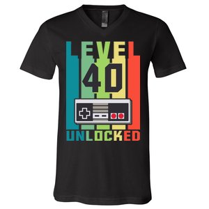 Level 40 Unlocked Funny Retro Gamer Birthday V-Neck T-Shirt