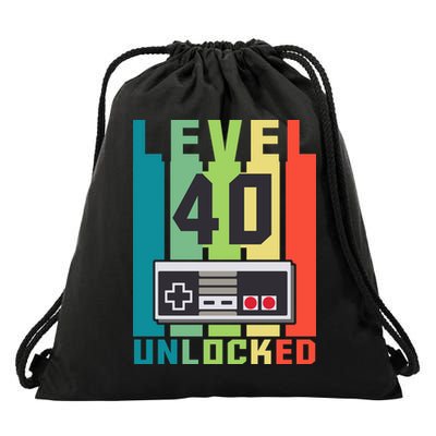 Level 40 Unlocked Funny Retro Gamer Birthday Drawstring Bag