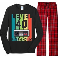 Level 40 Unlocked Funny Retro Gamer Birthday Long Sleeve Pajama Set