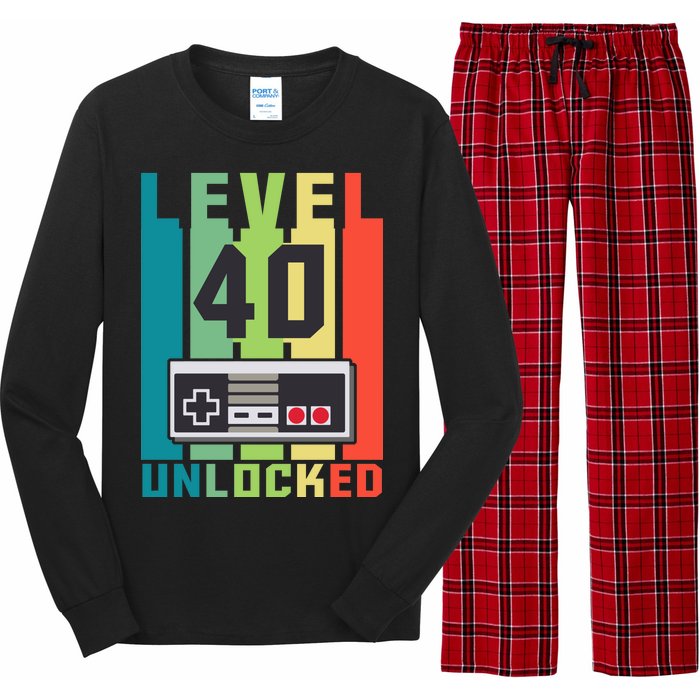 Level 40 Unlocked Funny Retro Gamer Birthday Long Sleeve Pajama Set