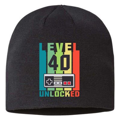 Level 40 Unlocked Funny Retro Gamer Birthday Sustainable Beanie